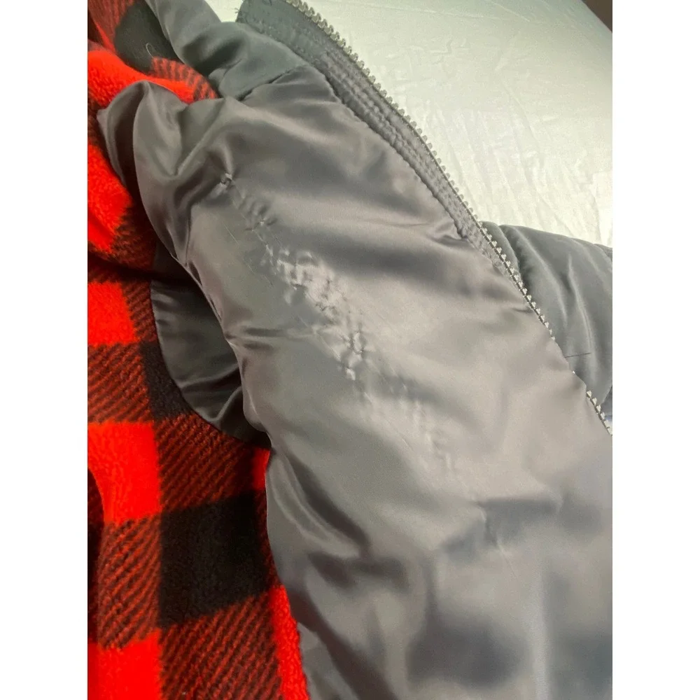 OshKosh Bgosh Boys‎ Gray Hooded Puffer Jacket Buffalo Plaid Fleece Lined 24M